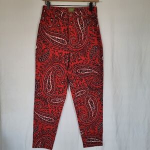 NWOT Esprit Vintage 80s' Red Paisley Denim Pants Jeans Cotton Size 9/10 Prep